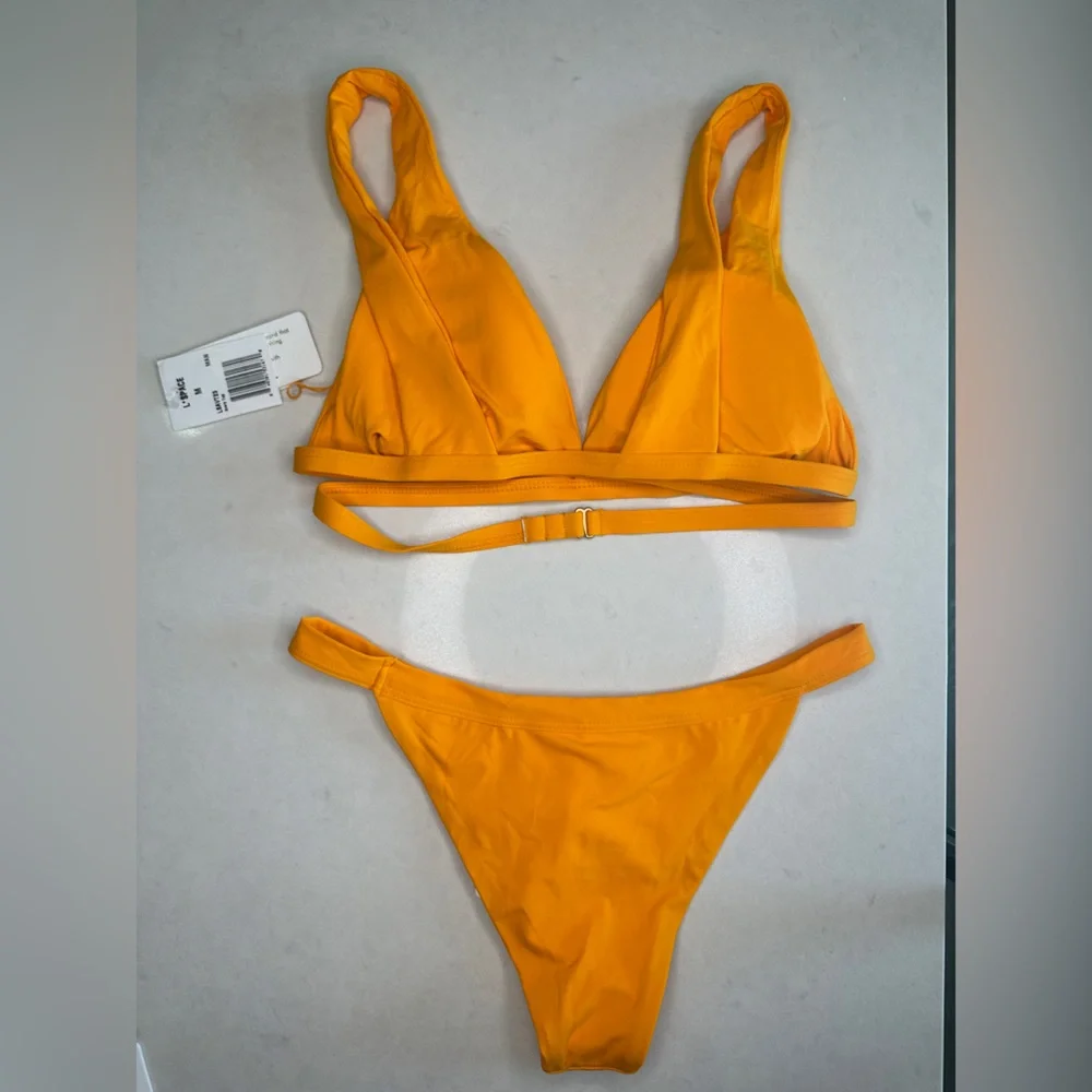 L*Space Mango Avery Top Camdyn Bottom Bikini Bright Orange Summer Swimwear NWT M